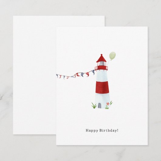 Nautical Lighthouse Beach Happy Birthday Balloon Notitiekaartje (Voorkant / Achterkant)