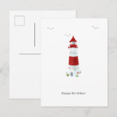 Nautical Lighthouse Beach Happy Birthday Seagulls Briefkaart (Voorkant / Achterkant)