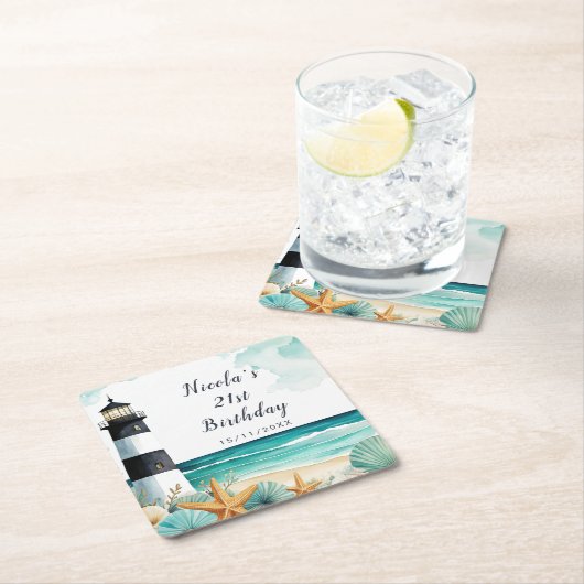 Nautical Lighthouse Birthday Kartonnen Onderzetters (Insitu)