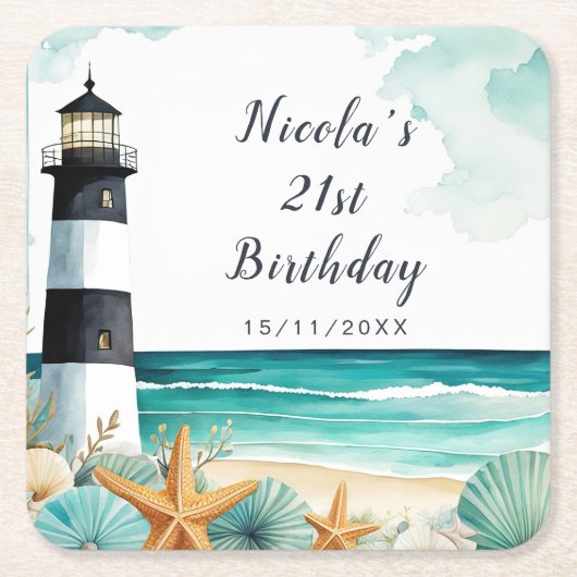 Nautical Lighthouse Birthday Kartonnen Onderzetters (Voorkant)