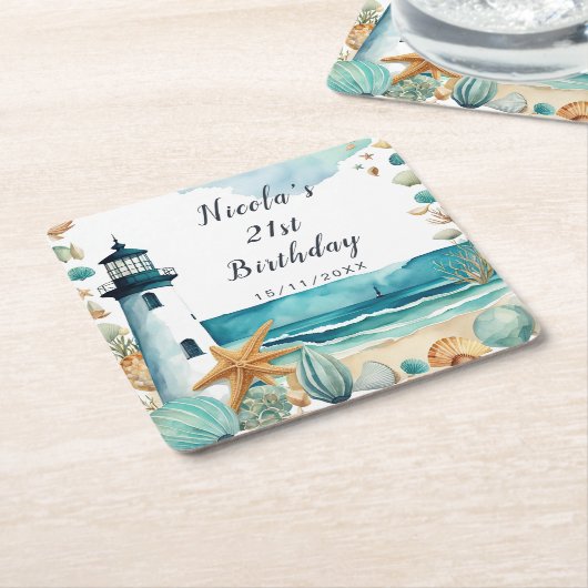 Nautical Lighthouse Birthday Kartonnen Onderzetters (Schuin)