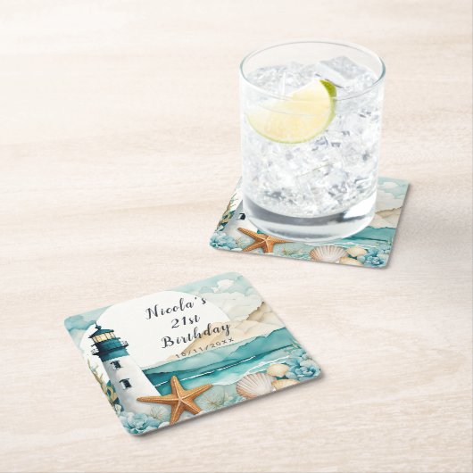 Nautical Lighthouse Birthday Kartonnen Onderzetters (Insitu)