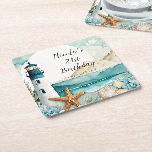Nautical Lighthouse Birthday Kartonnen Onderzetters (Schuin)