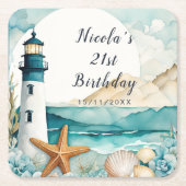 Nautical Lighthouse Birthday Kartonnen Onderzetters (Voorkant)