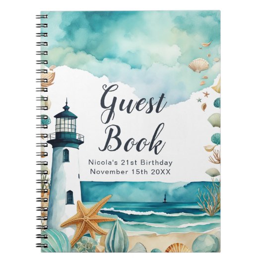 Nautical Lighthouse Birthday Party Guest Book Notitieboek (Voorkant)