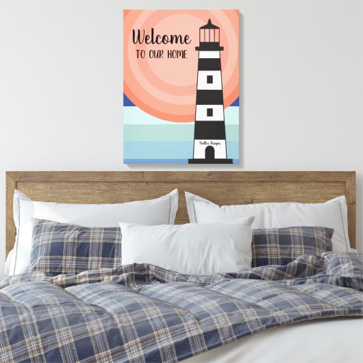 Nautical Lighthouse Blue Sinaasappel Ombre' Sun We Canvas Afdruk (Insitu (Slaapkamer))