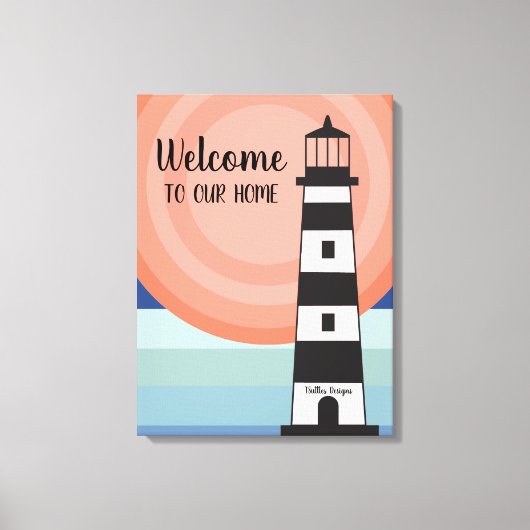 Nautical Lighthouse Blue Sinaasappel Ombre' Sun We Canvas Afdruk (Voorkant)
