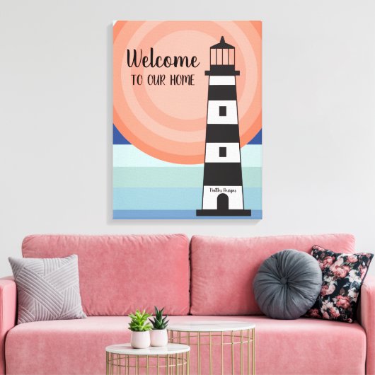 Nautical Lighthouse Blue Sinaasappel Ombre' Sun We Canvas Afdruk (Insitu (Woonkamer))