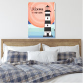 Nautical Lighthouse Blue Sinaasappel Ombre' Sun We Canvas Afdruk (Insitu (Slaapkamer))