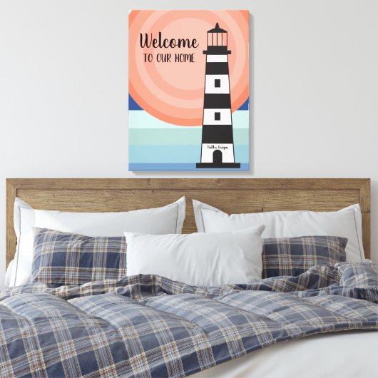 Nautical Lighthouse Blue Sinaasappel Ombre' Sun We Canvas Afdruk (Insitu (Slaapkamer))