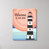Nautical Lighthouse Blue Sinaasappel Ombre' Sun We Canvas Afdruk (Voorkant)