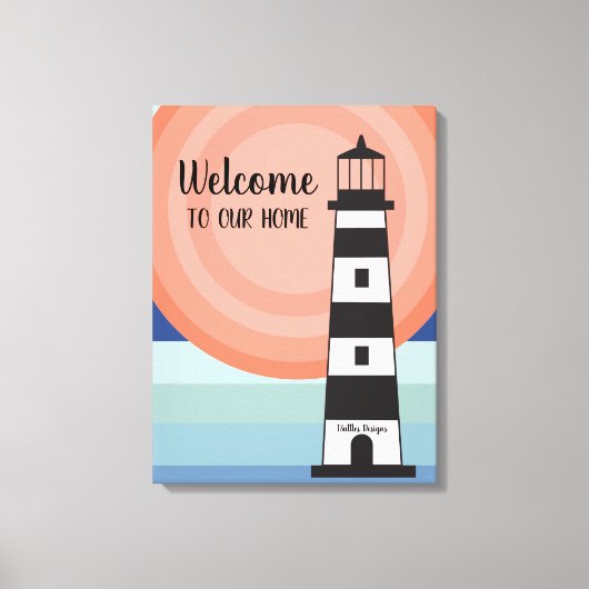Nautical Lighthouse Blue Sinaasappel Ombre' Sun We Canvas Afdruk (Voorkant)