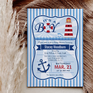 Nautical Lighthouse Boy Baby shower Kaart