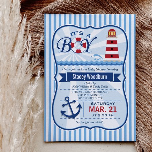 Nautical Lighthouse Boy Baby shower Kaart