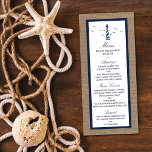 Nautical Lighthouse Burlap Wedding Collectie Menu<br><div class="desc">Geniet in stijl met deze stijlvolle en zeer trendy trouwmenukaarten. Dit ontwerp is gemakkelijk te personaliseren met uw speciale gebeurtenisformulering en uw gasten zullen enthousiast zijn wanneer zij deze geweldige menu's zien.</div>