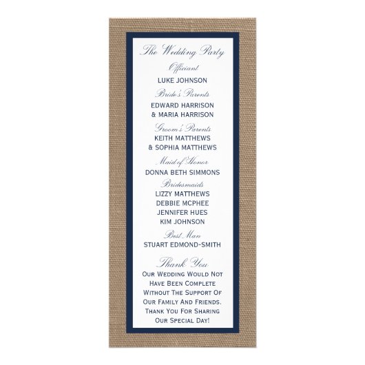 Nautical Lighthouse Burlap Wedding Program Reclamekaart (Achterkant)