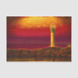 Nautical Lighthouse Burnt Oranje Sky Sunset Lake Tissuepapier