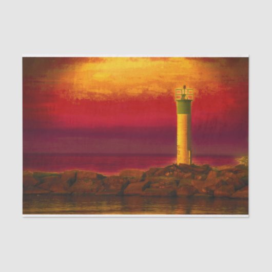 Nautical Lighthouse Burnt Oranje Sky Sunset Lake Tissuepapier (Voorkant)