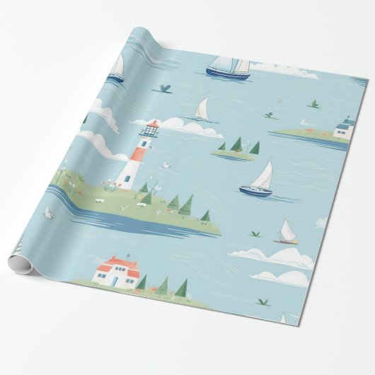 Nautical Lighthouse Cadeaupapier (Uitgerold)