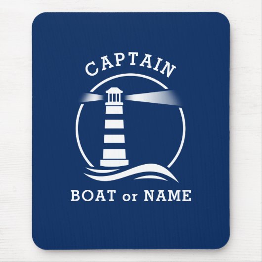 Nautical Lighthouse Captain & Boat of Name Blue Muismat (Voorkant)