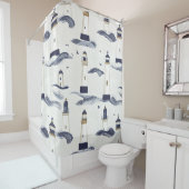 Nautical Lighthouse Coastal Blue Pattern (1) Douchegordijn (In situ)