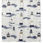 Nautical Lighthouse Coastal Blue Pattern (1) Douchegordijn (Voorkant)