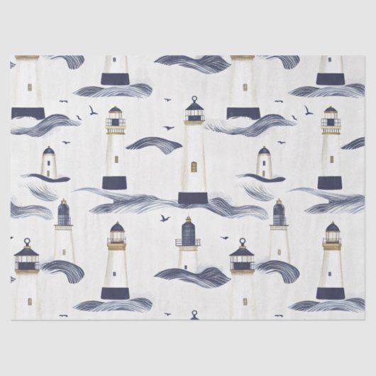 Nautical Lighthouse Coastal Blue Pattern (1) Tissuepapier (Voorkant)