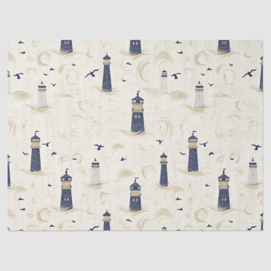 Nautical Lighthouse Coastal Blue Pattern (2) Tissuepapier (Voorkant)