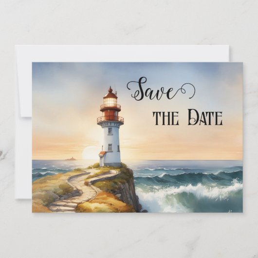 Nautical Lighthouse Coastal Save the Date Kaart (Voorkant)