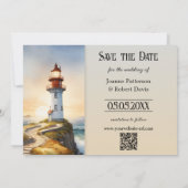 Nautical Lighthouse Coastal Save the Date Kaart (Achterkant)