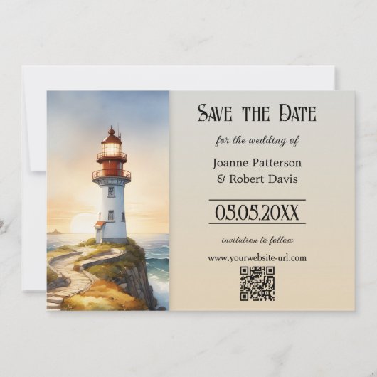 Nautical Lighthouse Coastal Save the Date Kaart (Achterkant)