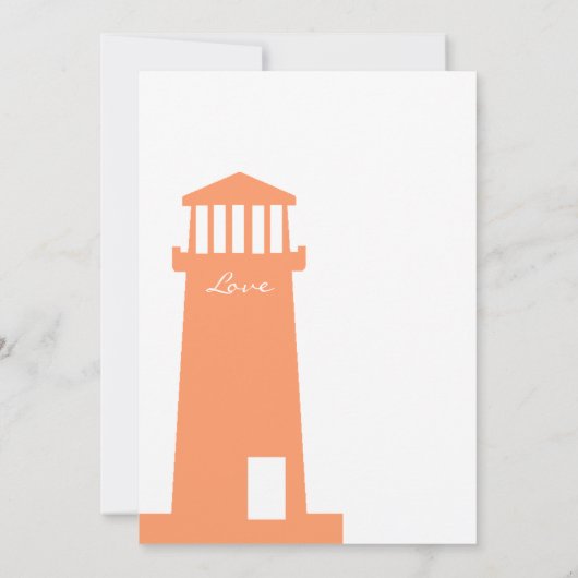 Nautical Lighthouse Coral Wedding Invitations Kaart (Achterkant)