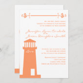 Nautical Lighthouse Coral Wedding Invitations Kaart (Voorkant / Achterkant)