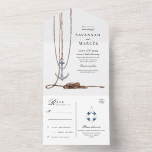 Nautical Lighthouse Destination Wedding All In One Uitnodiging