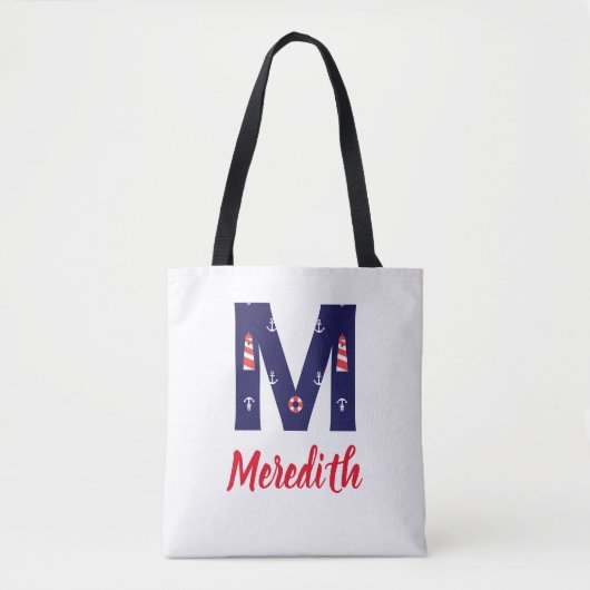 Nautical Lighthouse Monogram Tas Initiaal M (Voorkant)