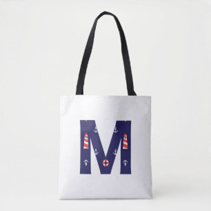 Nautical Lighthouse Monogram Tas Initiaal M