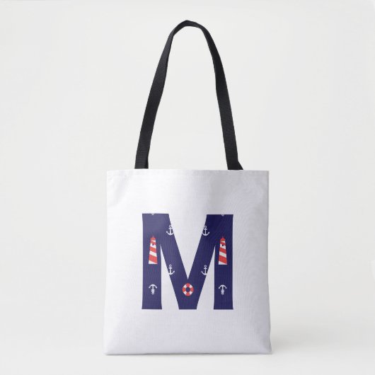 Nautical Lighthouse Monogram Tas Initiaal M (Voorkant)