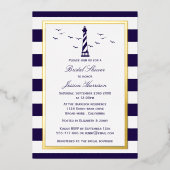 Nautical Lighthouse Navy Stripe Vrijgezellenfeest  Folie Uitnodiging (Voorkant)