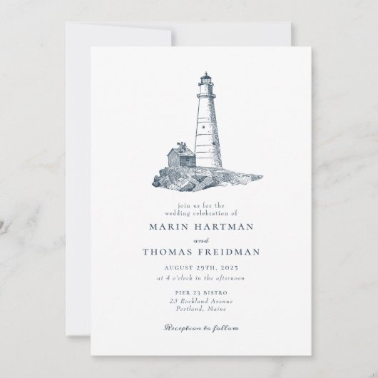 Nautical Lighthouse Ocean Seaside Wedding Kaart (Voorkant)