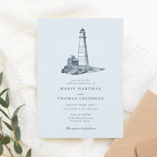 Nautical Lighthouse Ocean Seaside Wedding Kaart