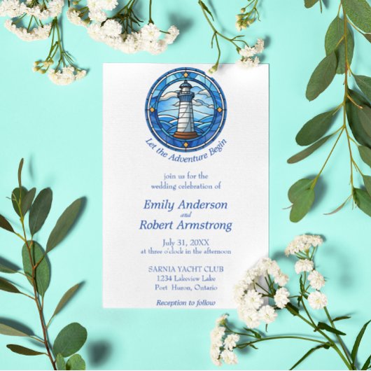 Nautical Lighthouse Ocean Seaside Wedding Kaart