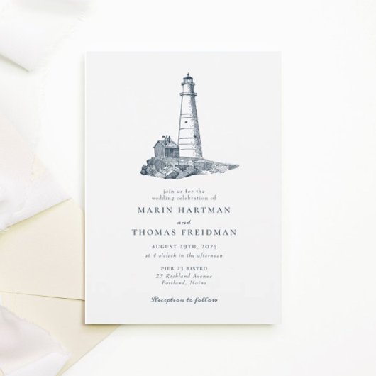 Nautical Lighthouse Ocean Seaside Wedding Kaart
