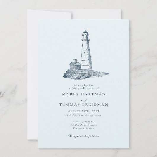 Nautical Lighthouse Ocean Seaside Wedding Kaart (Voorkant)