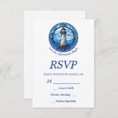 Nautical Lighthouse Ocean Seaside Wedding RSVP Kaartje (Voorkant / Achterkant)