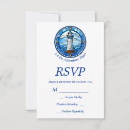 Nautical Lighthouse Ocean Seaside Wedding RSVP Kaartje
