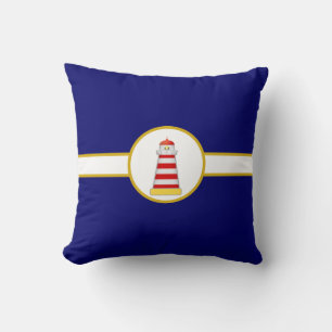 Nautical Lighthouse op Navy Blue & White Kussen