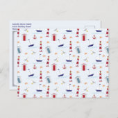 Nautical Lighthouse Pattern 1st Birthday Party  Briefkaart (Voorkant / Achterkant)