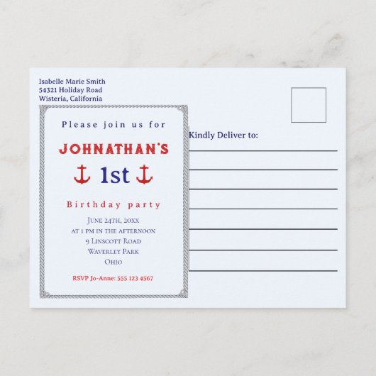 Nautical Lighthouse Pattern 1st Birthday Party  Briefkaart (Achterkant)