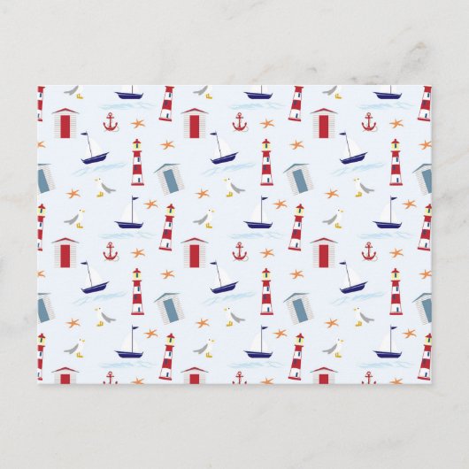 Nautical Lighthouse Pattern 1st Birthday Party Briefkaart (Voorkant)