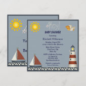 Nautical Lighthouse & Sailboat Baby shower nodigt Kaart (Voorkant / Achterkant)